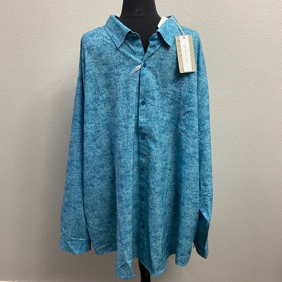 Tommy Bahama Men 3XLB Blue Stretch Bahama Coast Palm Trees Button Down Shirt NEW - Picture 8 of 10
